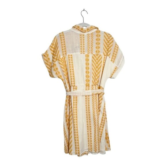 En Crème Embroidered Button Front Mini Shirt Dress in Cream/Orange - Sz S - NWT - Picture 2 of 6